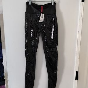 Spanx faux leather sequin leggings xs black nwt